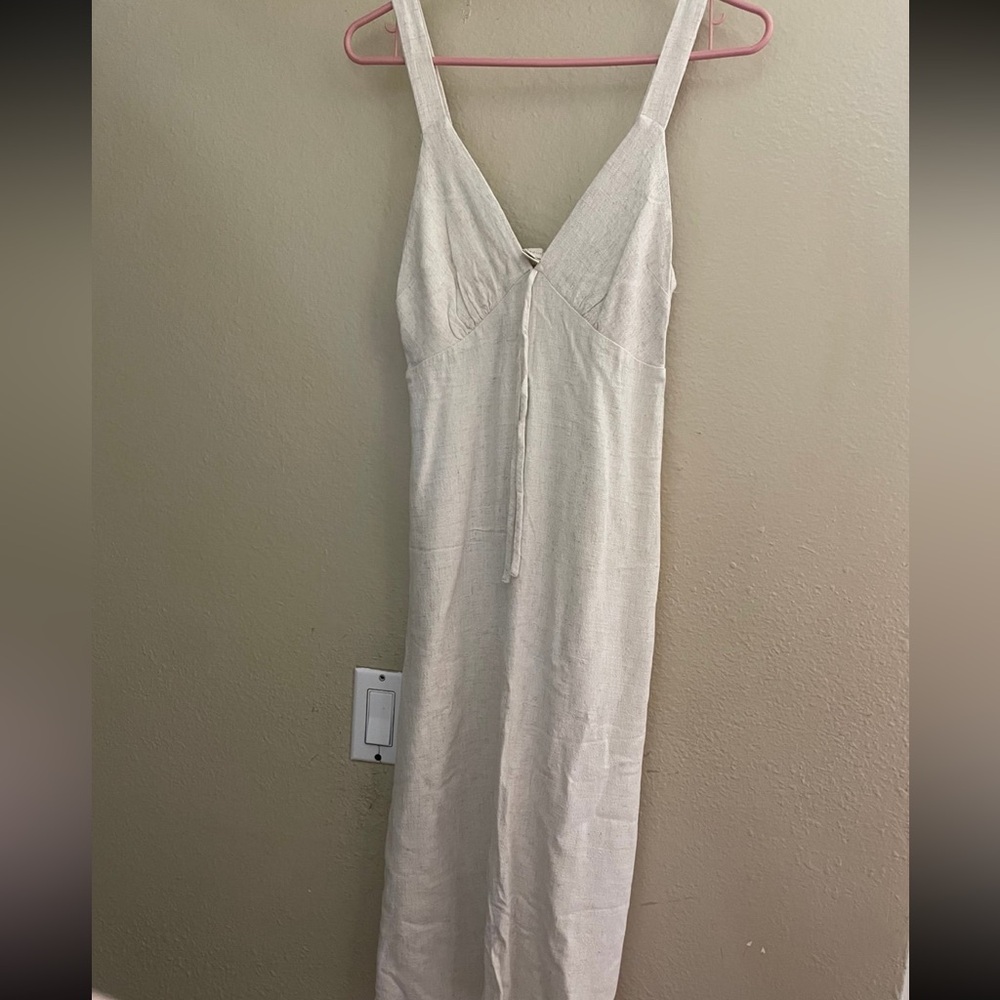 Simple Cream Linen Maxi Dress